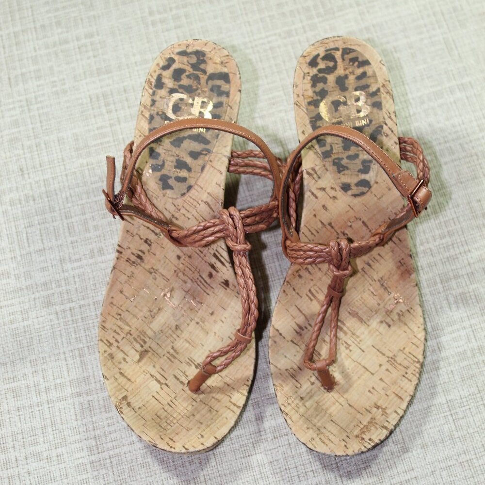 Gianni Bini Brown Braided Strap Cork Wedge 4" Heels